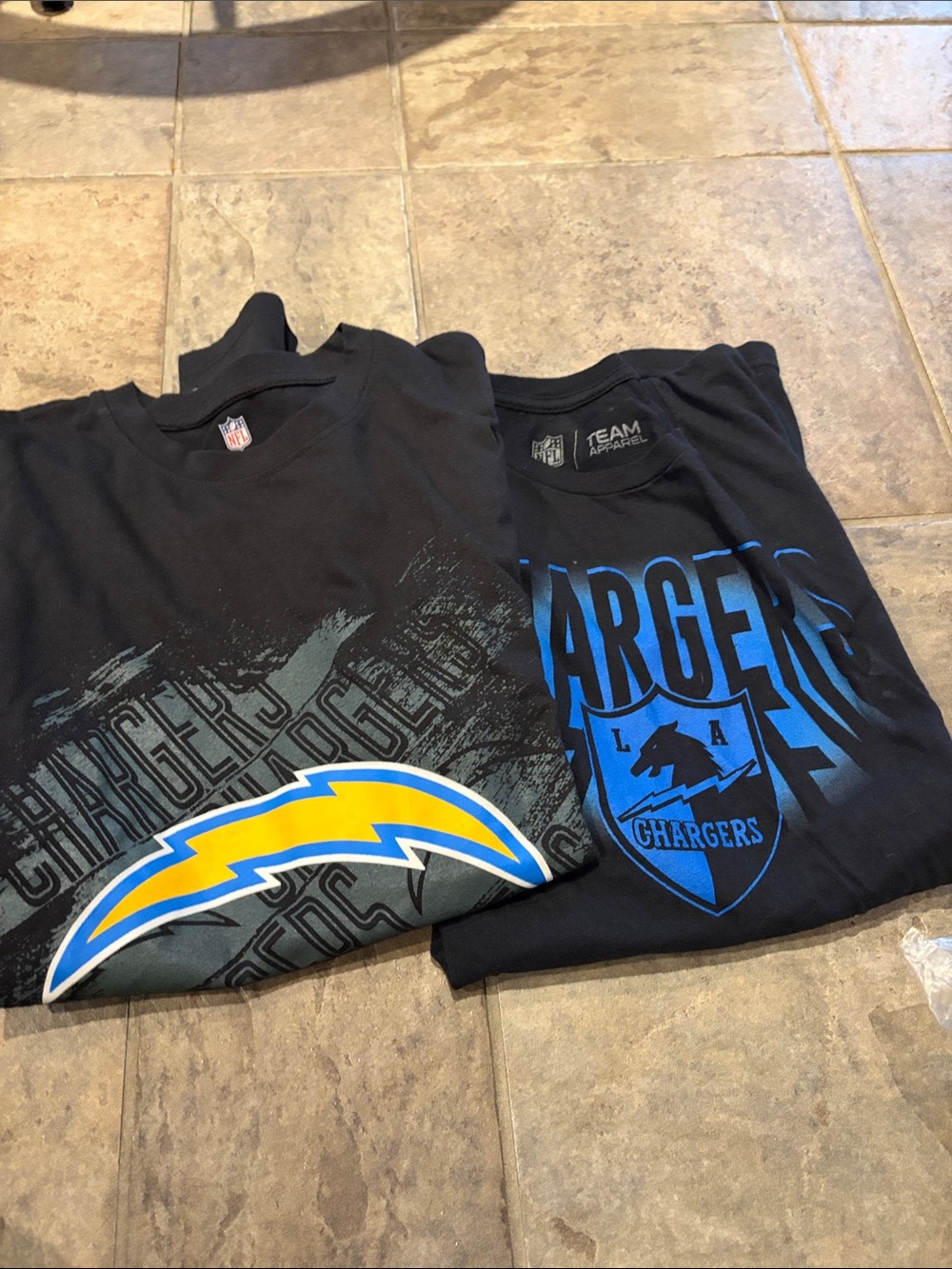 NFL men’s Black T-Shirts with Blue and Yellow Chargers Logos